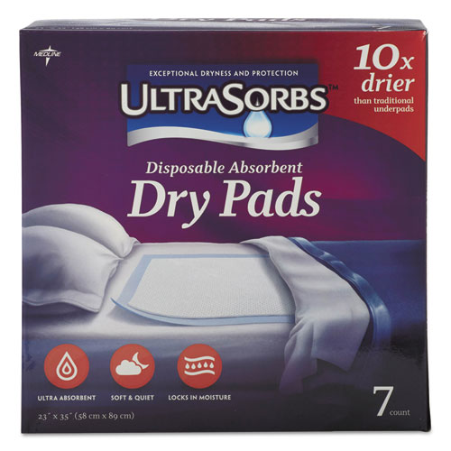 Medline Ultrasorbs Disposable Dry Pads, 23" x 35", Blue, 7/Box