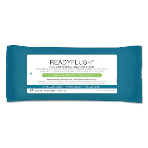 Medline ReadyFlush Biodegradable Flushable Wipes, 8 x 12, 24/Pack, 24 Pack/Carton