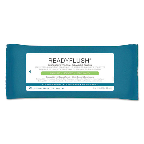 Image of Medline Readyflush Biodegradable Flushable Wipes, 1-Ply, 8 X 12, White, 24/Pack, 24 Packs/Carton