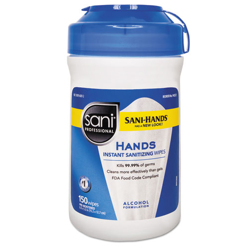 Image of Sani Professional® Hands Instant Sanitizing Wipes, 5 X 6, Unscented, White, 150/Canister