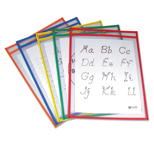 C-Line® Reusable Dry Erase Pockets, 9 X 12, Assorted Primary Colors, 5/Pack