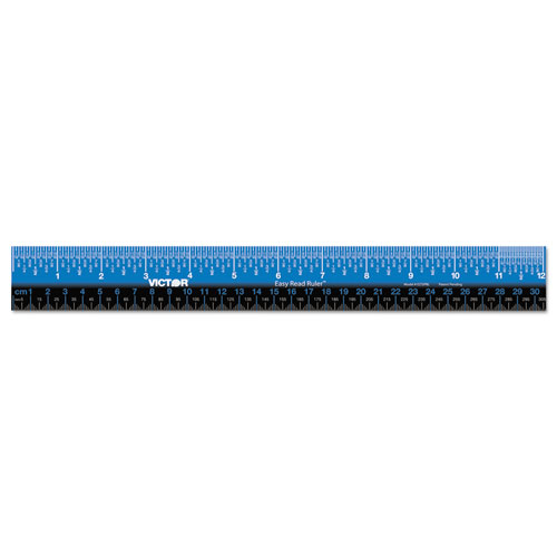 Victor® Easy Read Stainless Steel Ruler, Standard/Metric, 12".5 Long, Blue