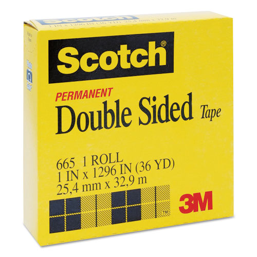 Scotch® 665 Double-Sided Permanent Tape with C40 Dispenser, 1/2" x 900", Clear, 6/Pack