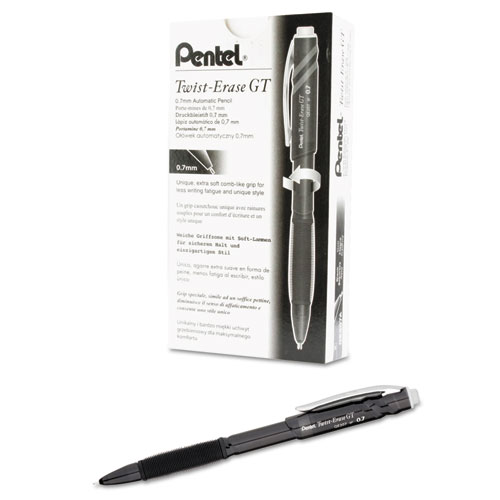 Image of Pentel® Twist-Erase Gt Pencils, 0.7 Mm, Hb (#2.5), Black Lead, Black Barrel