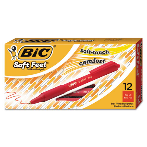 SOFT FEEL RETRACTABLE BALLPOINT PEN, MEDIUM 1MM, RED INK/BARREL, DOZEN