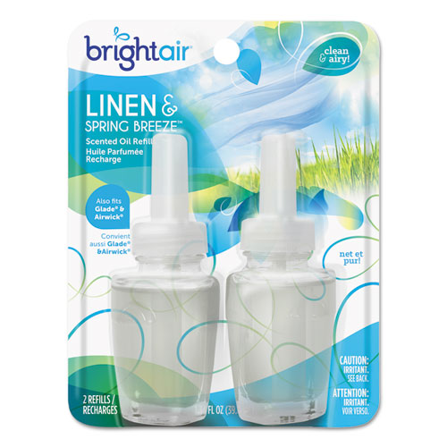 BRIGHT Air® Electric Scented Oil Air Freshener Refill, Linen & Spring Breeze,0.67oz Jar,2/Pk