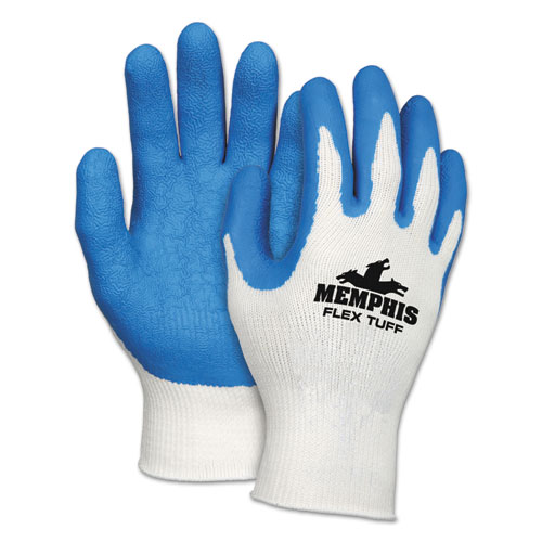 MCR™ Safety Flex Tuff Work Gloves, White/Blue, Large, 10 gauge, 1 Dozen