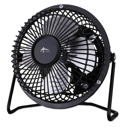 Alera® 4" Mini Personal Cooling Fan, Steel, Black
