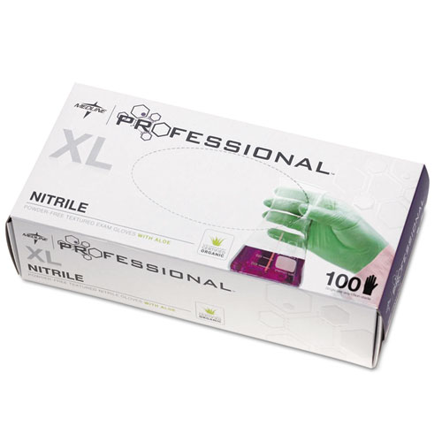Professional Nitrile Exam Gloves with Aloe, X-Large, Green, 100/Box | by Plexsupply