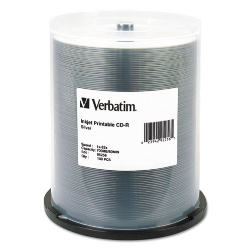 Verbatim - cd-r, 52x, 700mb, inkjet printable, silver, 100/spindle, sold as 1 pk
