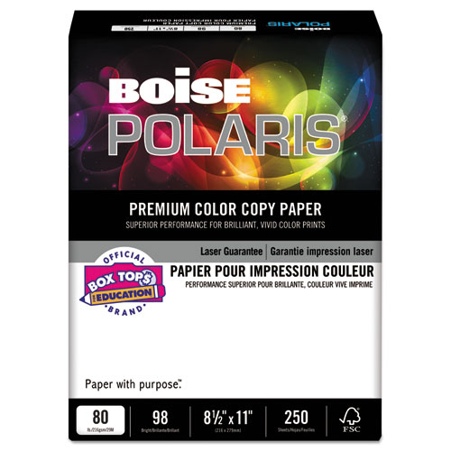 Boise® POLARIS Premium Color Copy Paper, 80lb, 98 Bright, 8-1/2 x 11, White, 250 Sheets