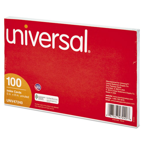 Image of Universal® Unruled Index Cards, 5 X 8, White, 100/Pack