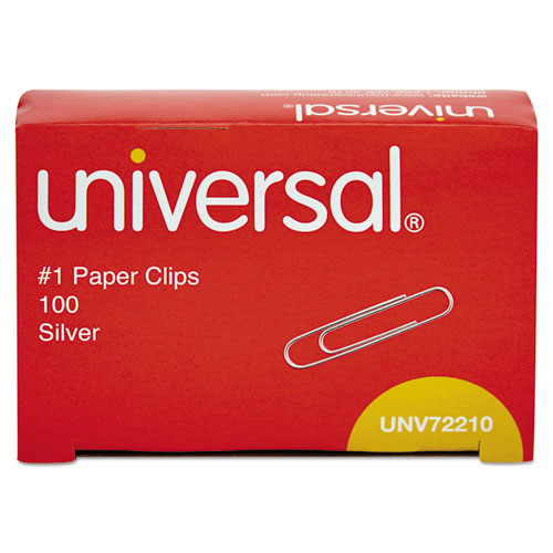Image of Universal® Paper Clips, #1, Smooth, Silver, 100 Clips/Box, 10 Boxes/Pack, 12 Packs/Carton