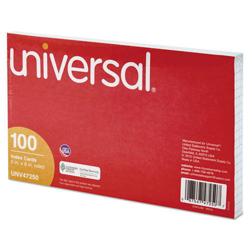 Image of Universal® Ruled Index Cards, 5 X 8, White, 100/Pack