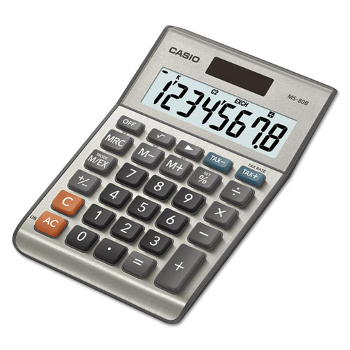 Casio® MS-80B Tax and Currency Calculator, 8-Digit LCD