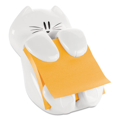 Image of Cat Notes Dispenser, For 3 x 3 Pads, White, Includes (2) Rio de Janeiro Super Sticky Pop-up Pad