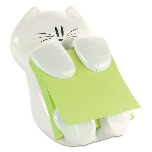 Image of Cat Notes Dispenser, For 3 x 3 Pads, White, Includes (2) Rio de Janeiro Super Sticky Pop-up Pad