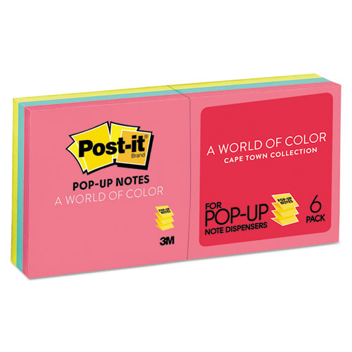 Original Pop-Up Refill, 3 X 3, Assorted Cape Town Colors, 100-Sheet, 6/pack