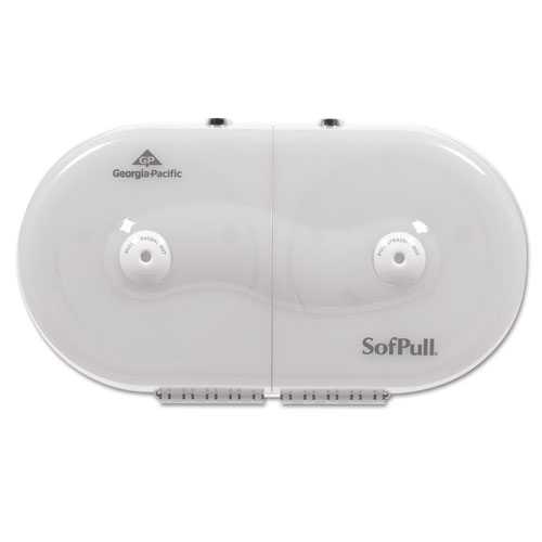 SofPull Mini Centerpull Twin-Roll Bath Tissue Dispenser, 16.1 x 7 x 9, White