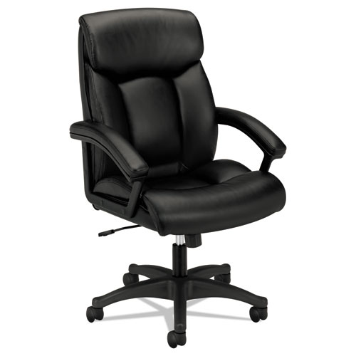 HVL151 Executive High-Back Leather Chair, Supports up to 250 lbs., Black Seat/Black Back, Black Base | by Plexsupply