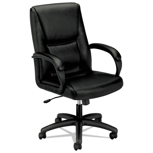 HVL161 Executive High-Back Leather Chair, Supports up to 250 lbs., Black Seat/Black Back, Black Base