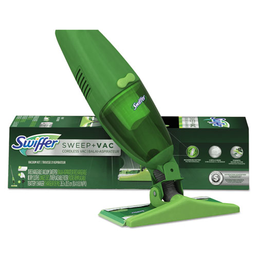 Swiffer® Sweep + Vac Starter Kit with 8 Dry Cloths, 10" Cleaning Path, Green/Silver