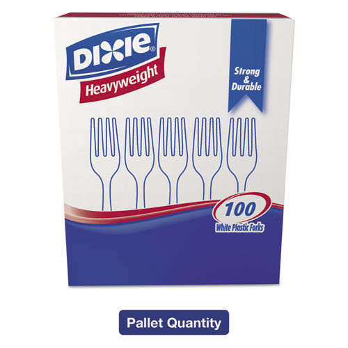 Dixie® Plastic Cutlery, Heavyweight Forks, White, 7.13", 100/Bx,10Bx/Ctn,60Ctn/Pallet