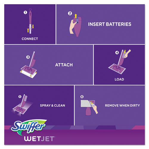 Image of Swiffer® Wetjet Mop, 11 X 5 White Cloth Head, 46" Purple/Silver Aluminum/Plastic Handle