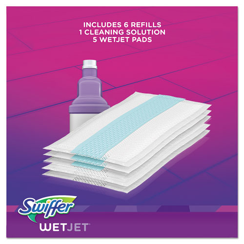 Image of Swiffer® Wetjet Mop, 11 X 5 White Cloth Head, 46" Purple/Silver Aluminum/Plastic Handle, 2/Carton