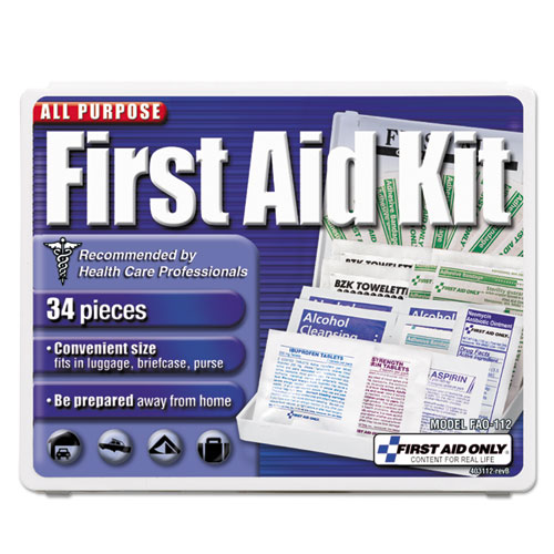 First Aid Only™ All-Purpose First Aid Kit, 34 Pieces, 3 3/4 x 4 3/4 x 1/2, Blue/White