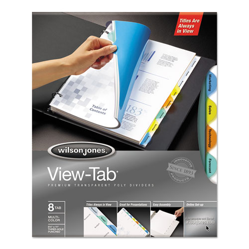 Wilson Jones® Round View-Tab Transparent Index Dividers, 8-Tab, 11 X 8.5, Assorted, 1 Set