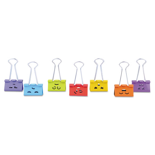 Emoji Themed Binder Clips in Dispenser Tub, Medium, Assorted Colors, 42/Pack