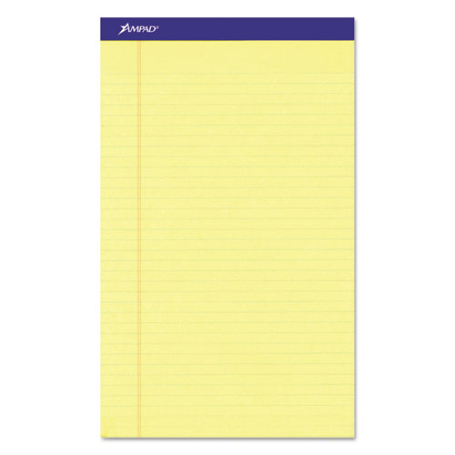 Image of Ampad® Perforated Writing Pads, Wide/Legal Rule, 50 Canary-Yellow 8.5 X 14 Sheets, Dozen