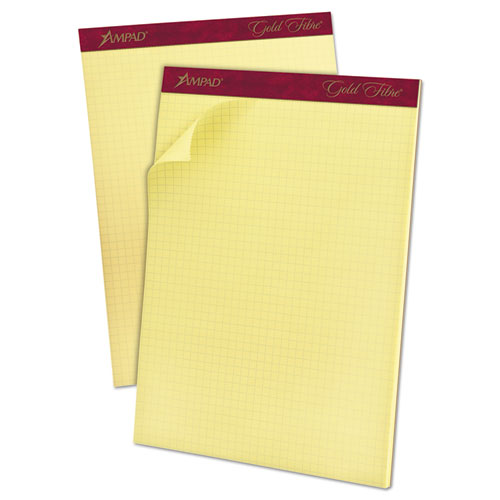 Gold Fibre Canary Quadrille Pads, 4 sq/in Quadrille Rule, 8.5 x 11.75, Canary, 50 Sheets | by Plexsupply