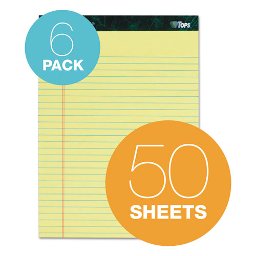Image of Tops™ Docket Ruled Perforated Pads, Wide/Legal Rule, 50 Canary-Yellow 8.5 X 11.75 Sheets, 6/Pack