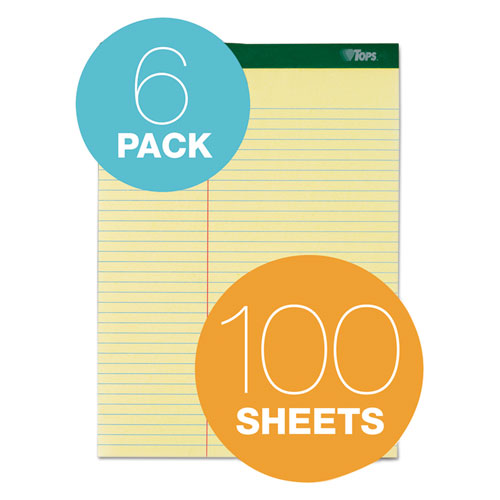 Image of Tops™ Double Docket Ruled Pads, Pitman Rule Variation (Offset Dividing Line - 3" Left), 100 Canary 8.5 X 11.75 Sheets, 6/Pack