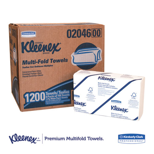 Image of Kleenex® Multi-Fold Paper Towels, Convenience, 9.2 X 9.4, White, 150/Pack, 8 Packs/Carton