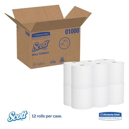 Image of Essential High Capacity Hard Roll Towels for Business, Absorbency Pockets, 1.5" Core, 8" x 1,000 ft, White, 12 Rolls/Carton