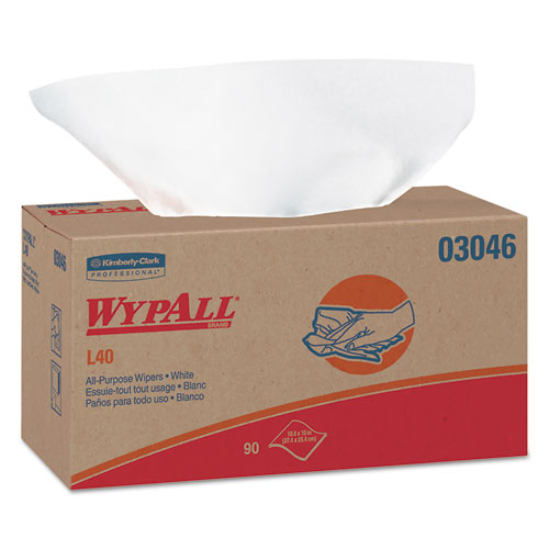 WypAll® L40 Towels, POP-UP Box, 10.8 x 10, White, 90/Box, 9 Boxes/Carton