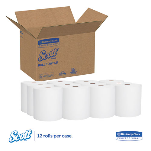Image of Essential Hard Roll Towels for Business, Absorbency Pockets, 1-Ply, 8" x 400 ft, 1.5" Core, White, 12 Rolls/Carton