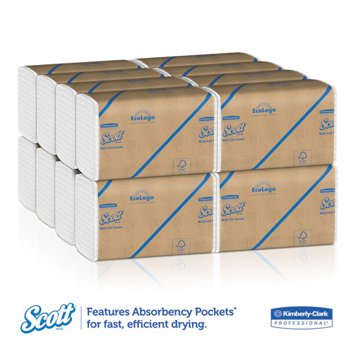 Image of Scott® Essential Multi-Fold Towels, Absorbency Pockets, 1-Ply, 9.2 X 9.4, White, 250/Packs, 16 Packs/Carton