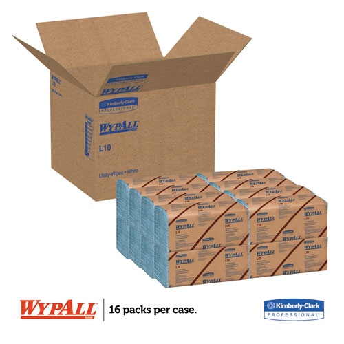 Image of Wypall® L10 Windshield Wipers, Banded, 2-Ply, 9.38 X 10.25, Light Blue, 140/Pack, 16 Packs/Carton