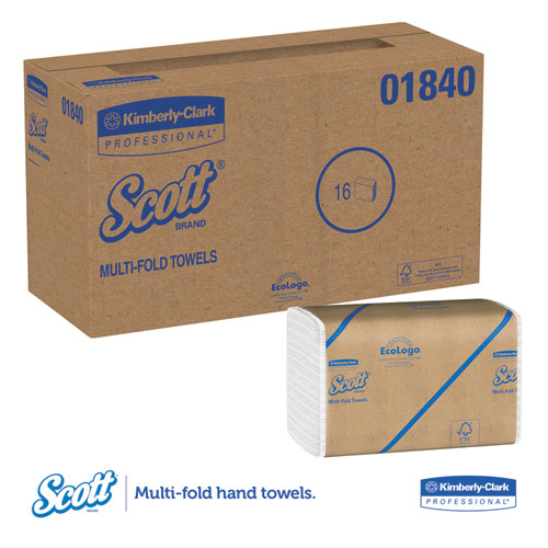 Image of Scott® Essential Multi-Fold Towels, Absorbency Pockets, 1-Ply, 9.2 X 9.4, White, 250/Pack, 16 Packs/Carton