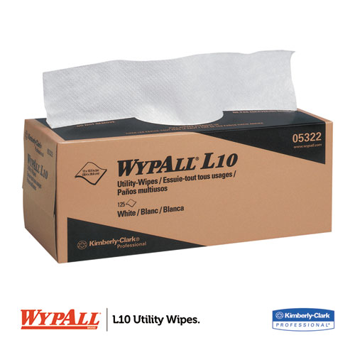 Image of Wypall® L10 Towels Pop-Up Box, 1-Ply, 12 X 10.25, White, 125/Box, 18 Boxes/Carton