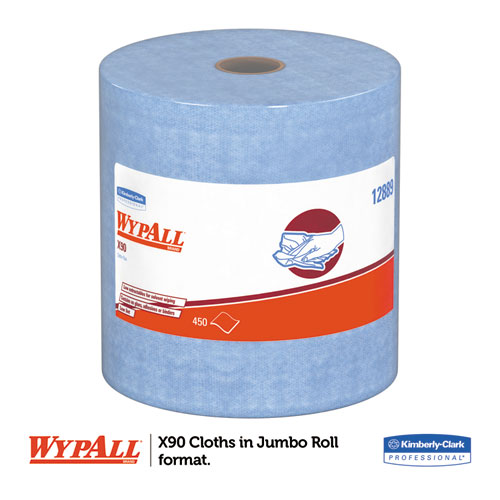 Image of X90 Cloths, Jumbo Roll, 2-Ply, 11.1 x 13.4, Denim Blue, 450/Roll