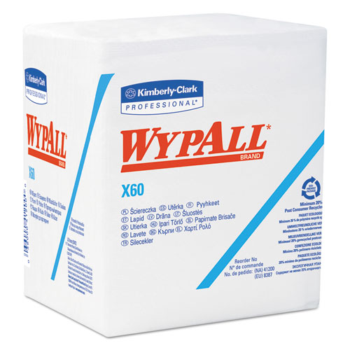 WypAll® General Clean X60 Cloths, 1/4 Fold, 12.5 x 13, White, 76/Box, 12 Boxes/Carton