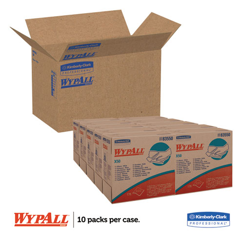 Image of Wypall® X50 Cloths, Pop-Up Box, 12.5 X 9.1, White, 176/Box, 10 Boxes/Carton
