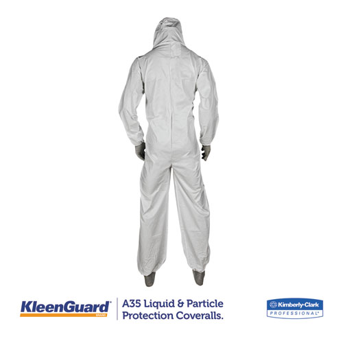 Image of Kleenguard™ A35 Liquid And Particle Protection Coveralls, Zipper Front, Hooded, Elastic Wrists And Ankles, 2X-Large, White, 25/Carton