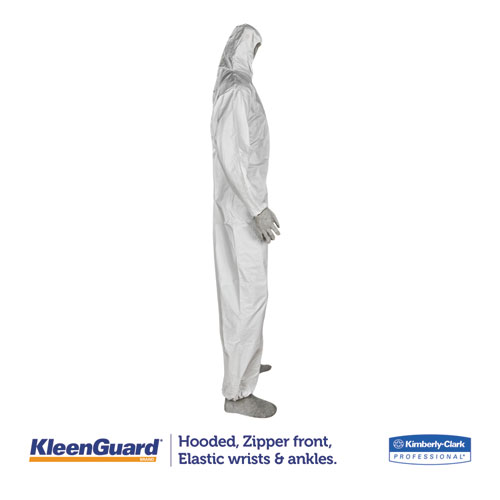 A35 Liquid and Particle Protection Coveralls, Zipper Front, Hooded, Elastic Wrists and Ankles, X-Large, White, 25/Carton