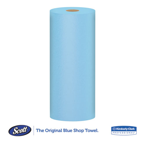 Image of Shop Towels, Standard Roll, 1-Ply, 9.4 x 11, Blue, 55/Roll, 30 Rolls/Carton